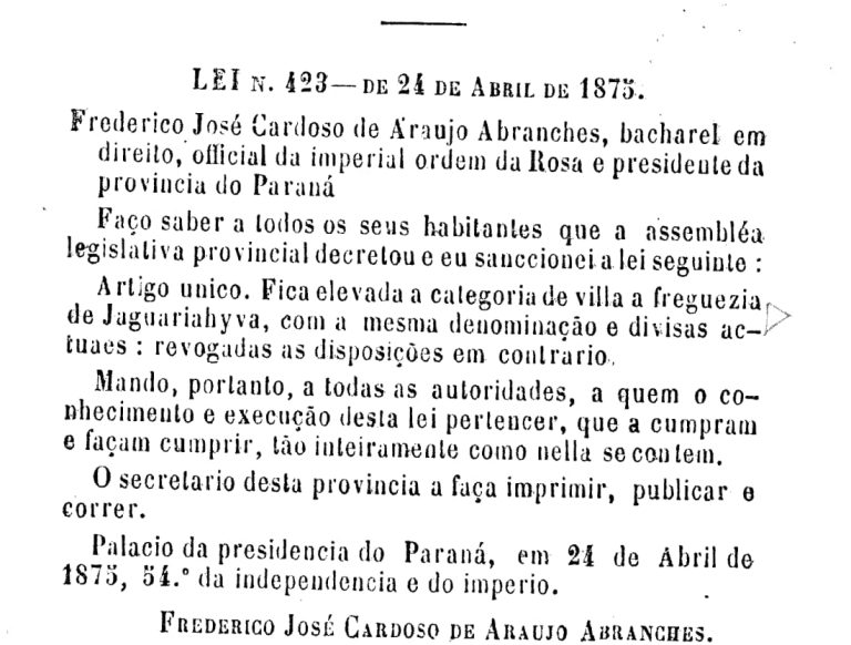 Jaguariaíva celebra 150 anos de sua elevação à categoria de Vila