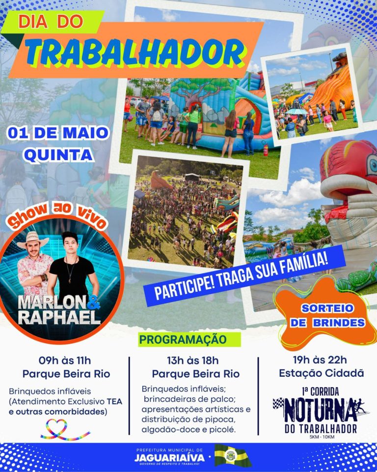 Jaguariaíva prepara grande Festa do Trabalhador com atrações para toda a família no dia 1º de Maio Jaguariaíva prepara grande Festa do Trabalhador com atrações para toda a família no dia 1º de Maio