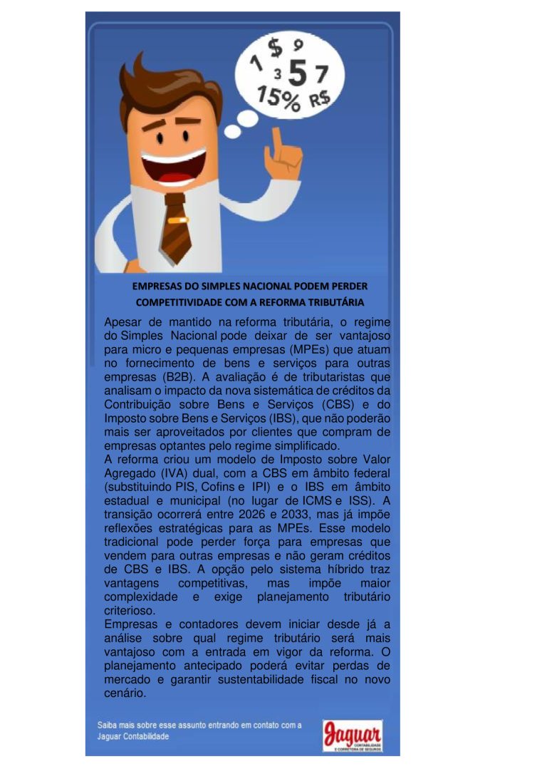 Empresas do Simples Nacional podem perder competitividade com a Reforma Tributária